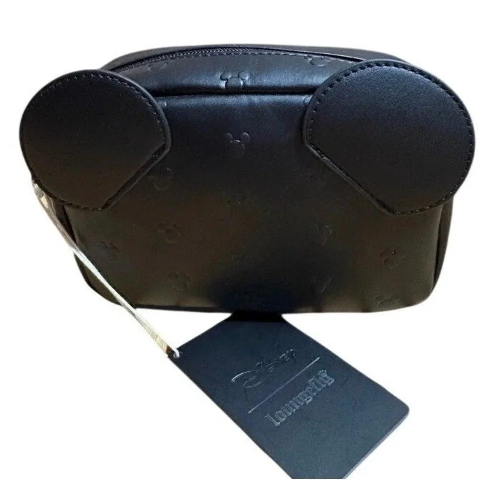 Loungefly‎ Disney Mickey Mouse All Over Print Embossed Black Makeup Bag NWT